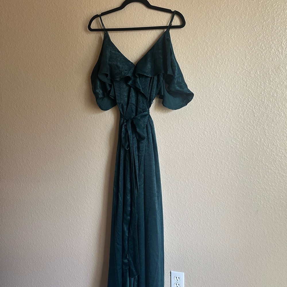 Lulu's Emerald Green Ruffle Cold-Shoulder Maxi Dress - Picture 3 of 15